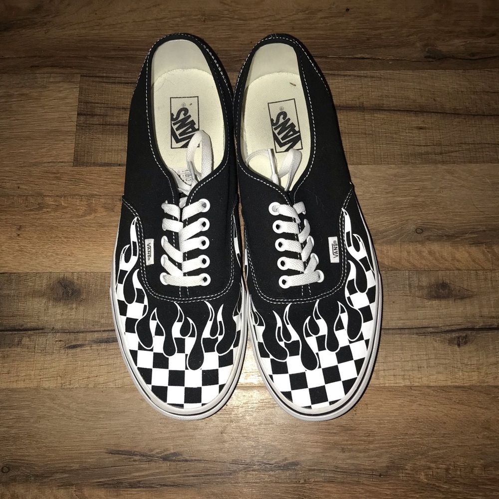 Vans black and white check flame authentic size 12